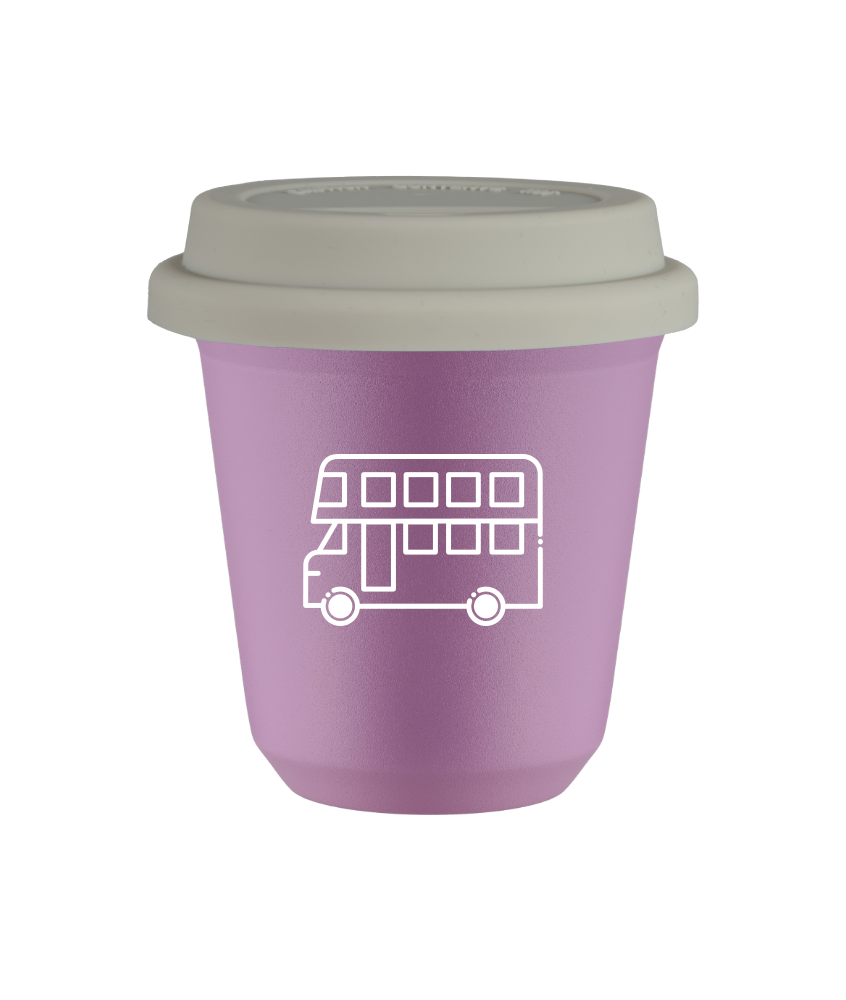 Kubek 240 ml LILIOWY "Autobus (biały)", z białą pokrywką