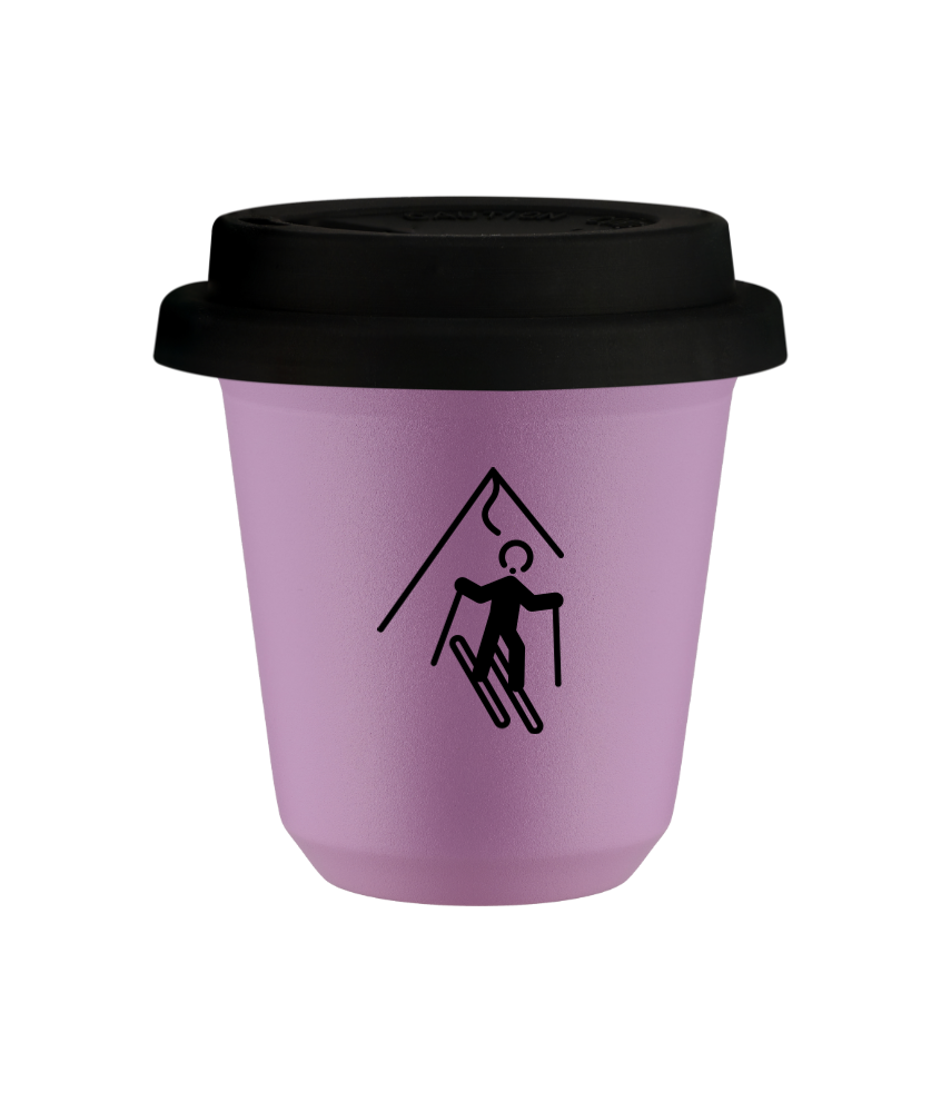 Kubek 240 ml LILIOWY "Narciarstwo (czarny)", z czarną pokrywką
