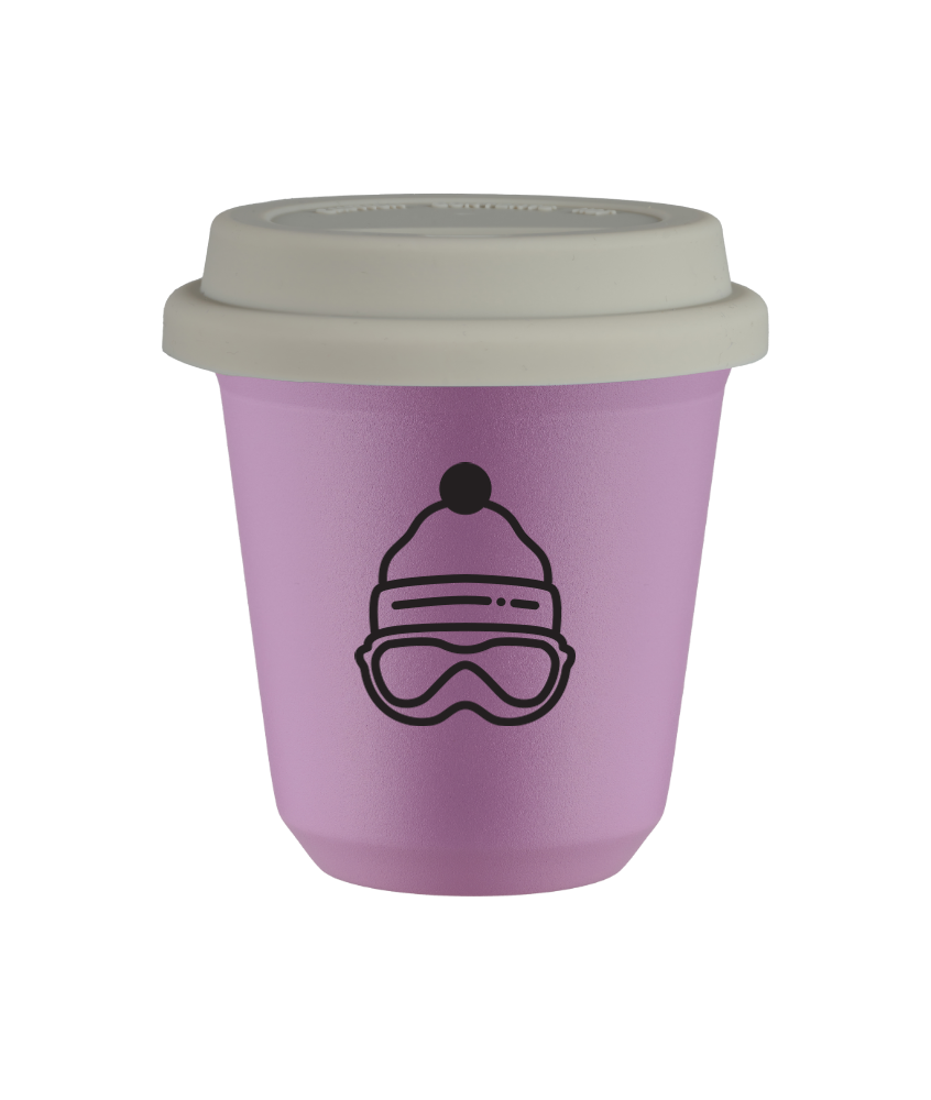 Kubek 240 ml LILIOWY "Czapka (czarny)", z białą pokrywką