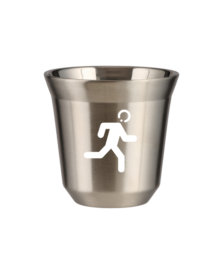 Kubek 80 ml SREBRNY "Biegacz (biały)"