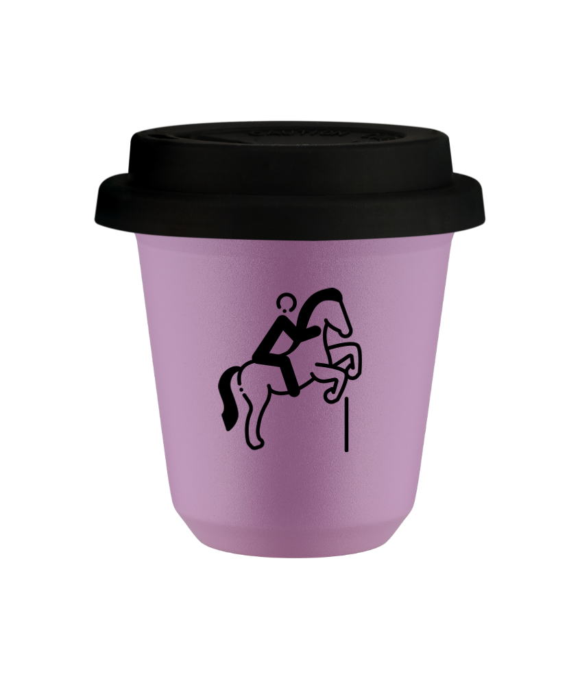 Kubek 240 ml LILIOWY "Jeździectwo 1 (czarny)", z czarną pokrywką