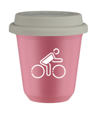 Kubek hot pink 240 ml, KOLARZ W POLSKICH BARWACH (bialy) z pokrywka biala