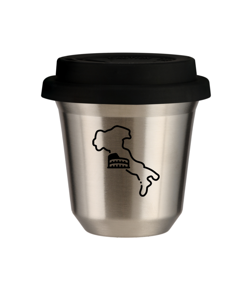 Kubek 80 ml SREBRNY "Włochy", z czarną pokrywką