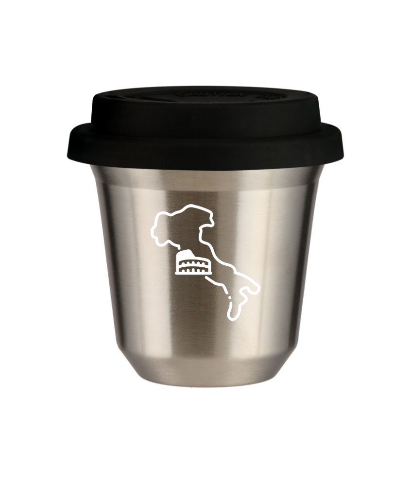 Kubek 80 ml SREBRNY "Włochy (biały)", z czarną pokrywką