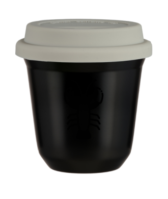 Kubek 80 ml CZARNY "Rak", z białą pokrywką Kubek 80 ml CZARNY "Rak", z białą pokrywką