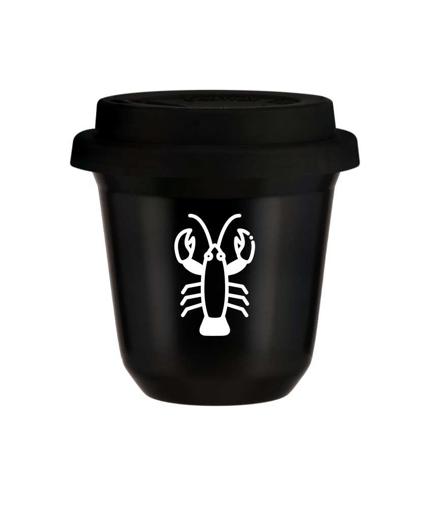 Kubek 80 ml CZARNY "Rak (biały)", z czarną pokrywką