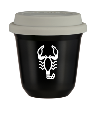 Kubek 80 ml CZARNY "Skorpion (biały)", z białą pokrywką Kubek 80 ml CZARNY "Skorpion (biały)", z białą pokrywką