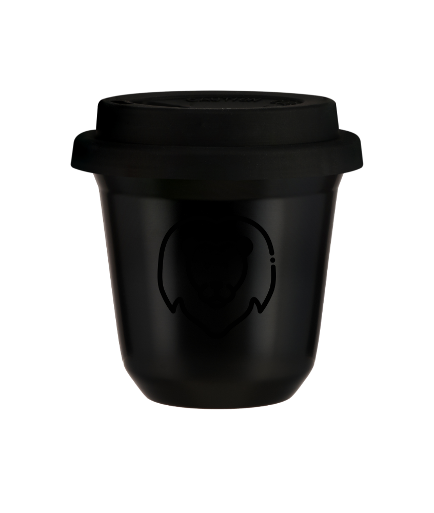 Kubek 80 ml CZARNY "Lew (czarny)", z czarną pokrywką