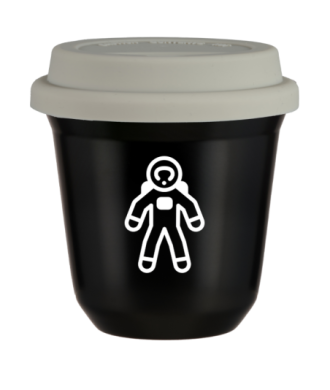 Kubek 80 ml CZARNY "Astronauta (biały)", z białą pokrywką Kubek 80 ml CZARNY "Astronauta (biały)", z białą pokrywką