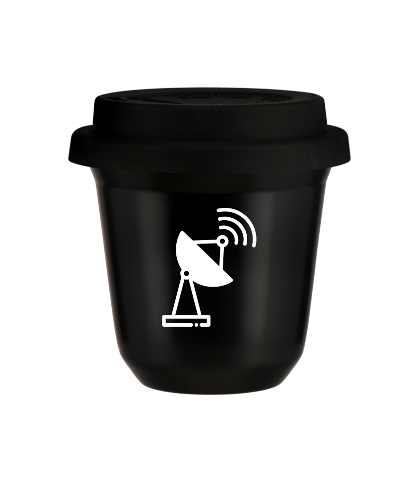 Kubek 80 ml CZARNY "Antena (biały)", z czarną pokrywką