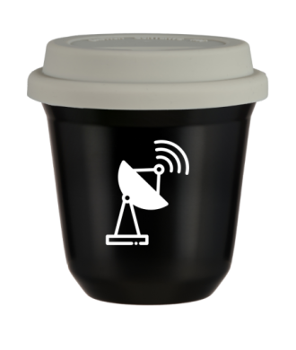 Kubek 80 ml CZARNY "Antena (biały)", z białą pokrywką Kubek 80 ml CZARNY "Antena (biały)", z białą pokrywką