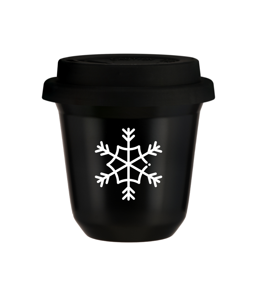 Kubek 80 ml CZARNY "Śnieżynka (biały)", z czarną pokrywką