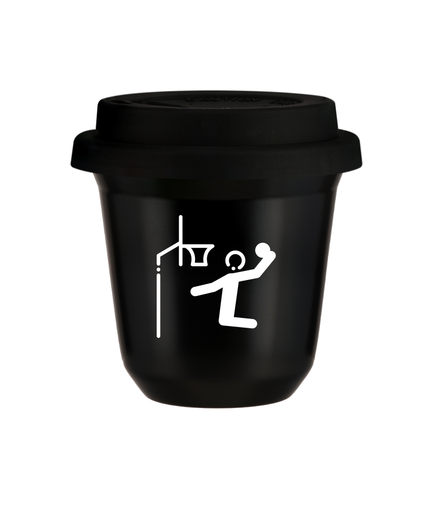 Kubek 80 ml CZARNY "Koszykówka (biały)", z czarną pokrywką