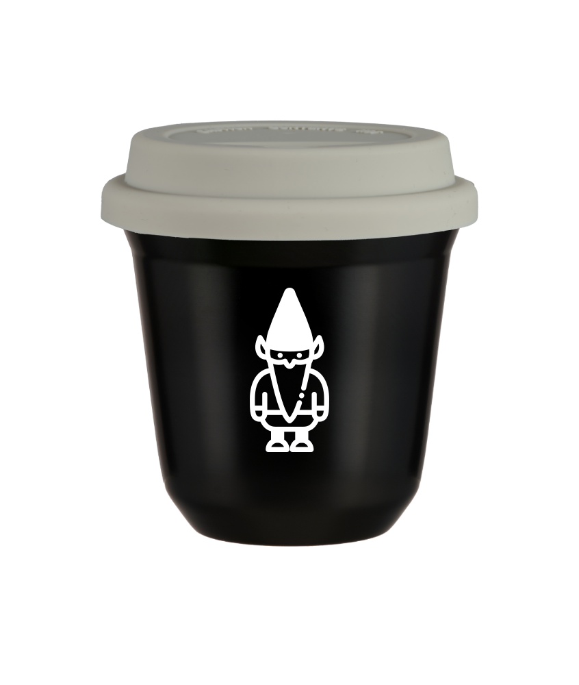 Kubek 80 ml CZARNY "Krasnal 2 (biały)", z białą pokrywką
