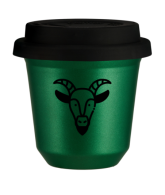 Kubek 80 ml ZIELONY METALIC "Koziorożec (czarny)", z czarną pokrywką Kubek 80 ml ZIELONY METALIC "Koziorożec (czarny)", z czarną pokrywką