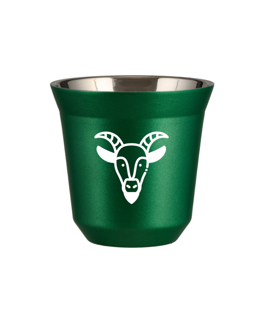 Kubek 80 ml ZIELONY METALIC "Koziorożec (biały)"
