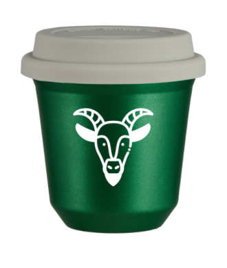 Kubek 80 ml ZIELONY METALIC "Koziorożec (biały)", z białą pokrywką Kubek 80 ml ZIELONY METALIC "Koziorożec (biały)", z białą pokrywką