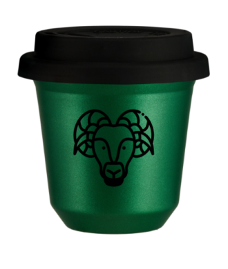 Kubek 80 ml ZIELONY METALIC "Baran (czarny)", z czarną pokrywką Kubek 80 ml ZIELONY METALIC "Baran (czarny)", z czarną pokrywką
