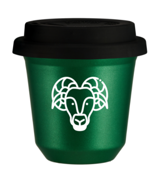 Kubek 80 ml ZIELONY METALIC "Baran (biały)", z czarną pokrywką Kubek 80 ml ZIELONY METALIC "Baran (biały)", z czarną pokrywką