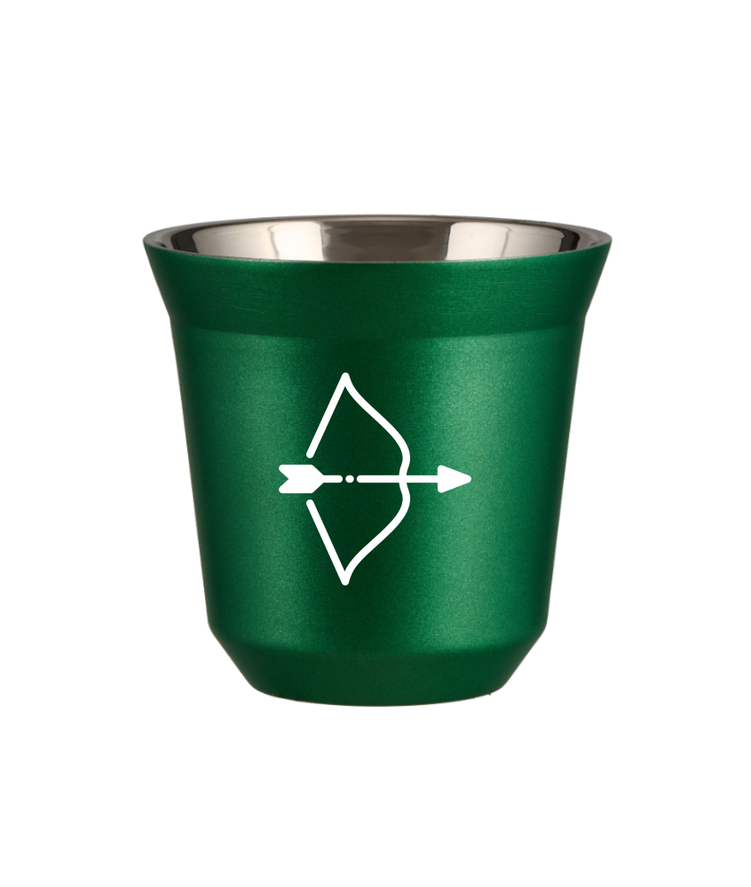 Kubek 80 ml ZIELONY METALIC "Strzelec (biały)"