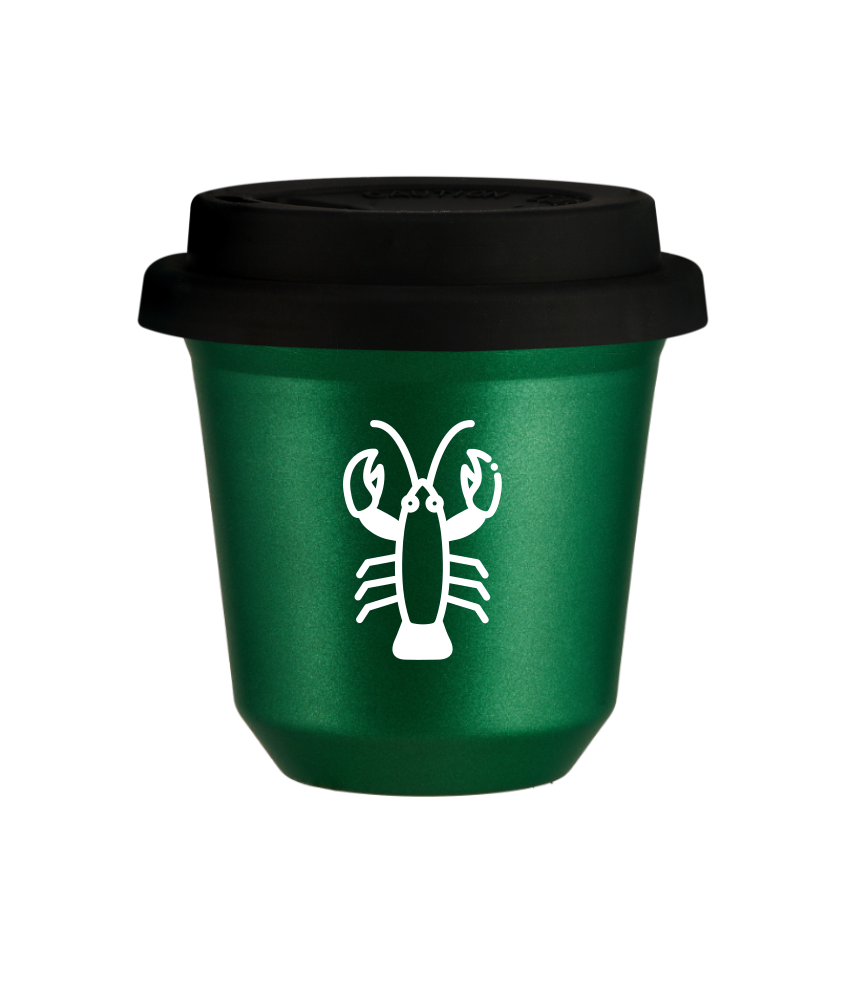 Kubek 80 ml ZIELONY METALIC "Rak (biały)", z czarną pokrywką