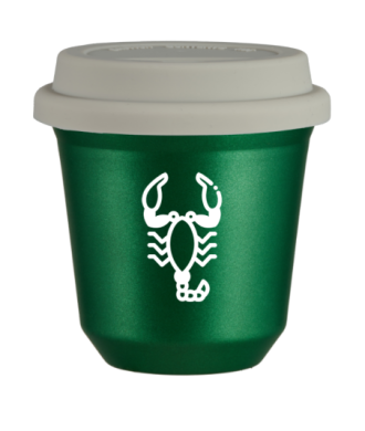 Kubek 80 ml ZIELONY METALIC "Skorpion (biały)", z białą pokrywką Kubek 80 ml ZIELONY METALIC "Skorpion (biały)", z białą pokrywką
