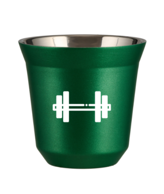 Kubek 80 ml ZIELONY METALIC "Sztanga (biały)" Kubek 80 ml ZIELONY METALIC "Sztanga (biały)"