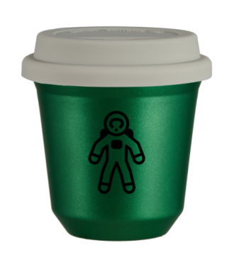Kubek 80 ml ZIELONY METALIC "Astronauta", z białą pokrywką Kubek 80 ml ZIELONY METALIC "Astronauta", z białą pokrywką