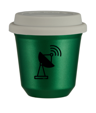 Kubek 80 ml ZIELONY METALIC "Antena", z białą pokrywką Kubek 80 ml ZIELONY METALIC "Antena", z białą pokrywką