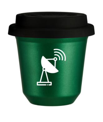 Kubek 80 ml ZIELONY METALIC "Antena (biały)", z czarną pokrywką Kubek 80 ml ZIELONY METALIC "Antena (biały)", z czarną pokrywką