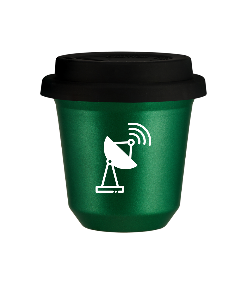 Kubek 80 ml ZIELONY METALIC "Antena (biały)", z czarną pokrywką