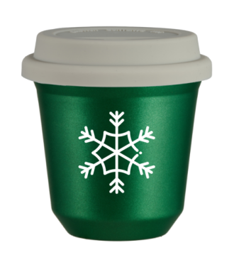 Kubek 80 ml ZIELONY METALIC "Śnieżynka (biały)", z białą pokrywką Kubek 80 ml ZIELONY METALIC "Śnieżynka (biały)", z białą pokrywką