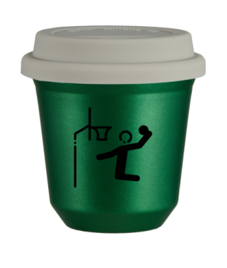 Kubek 80 ml ZIELONY METALIC "Koszykówka (czarny)", z białą pokrywką Kubek 80 ml ZIELONY METALIC "Koszykówka (czarny)", z białą pokrywką