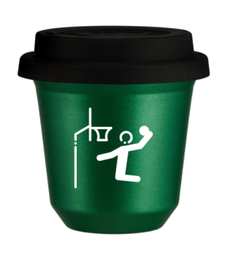 Kubek 80 ml ZIELONY METALIC "Koszykówka (biały)", z czarną pokrywką Kubek 80 ml ZIELONY METALIC "Koszykówka (biały)", z czarną pokrywką