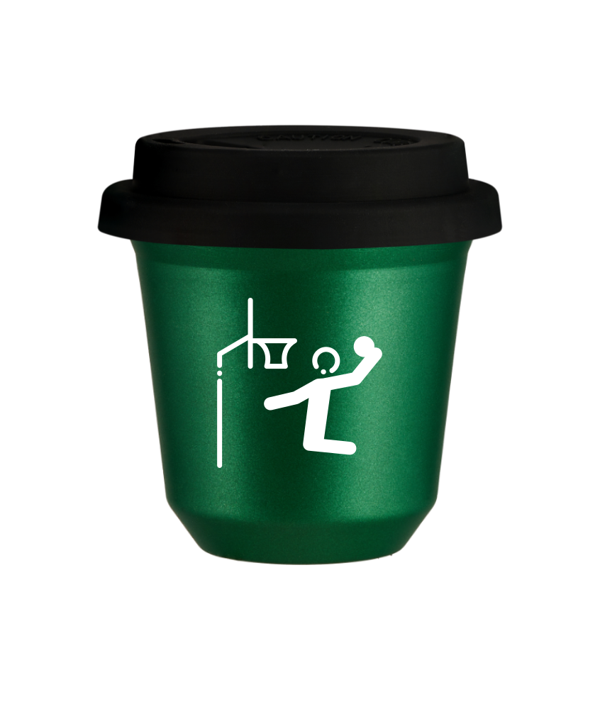 Kubek 80 ml ZIELONY METALIC "Koszykówka (biały)", z czarną pokrywką
