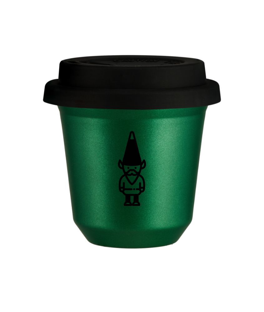 Kubek 80 ml ZIELONY METALIC "Krasnal 1 (czarny)", z czarną pokrywką