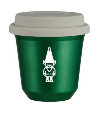 Kubek 80 ml ZIELONY METALIC "Krasnal 1 (biały)", z białą pokrywką Kubek 80 ml ZIELONY METALIC "Krasnal 1 (biały)", z białą pokrywką