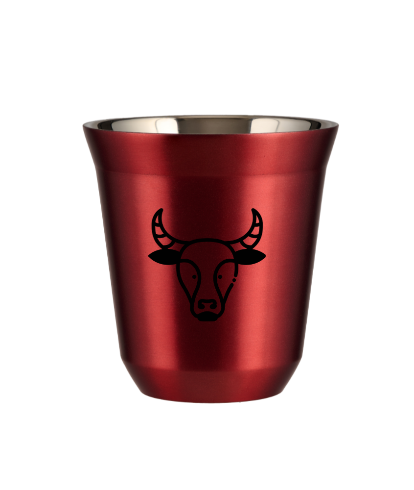 Kubek 80 ml CZERWONY METALIC "Byk (czarny)"
