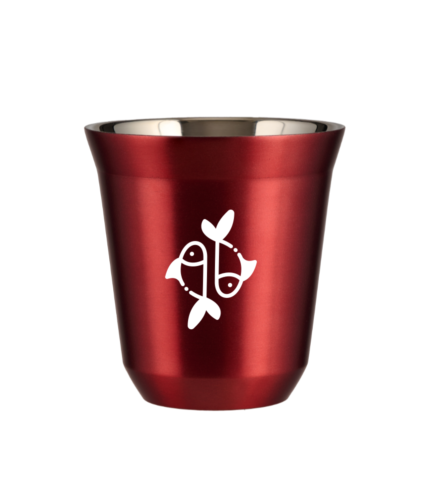 Kubek 80 ml CZERWONY METALIC "Ryby (biały)"