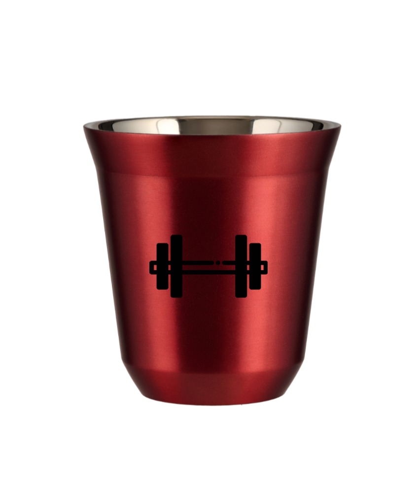 Kubek 80 ml CZERWONY METALIC "Sztanga (czarny)"