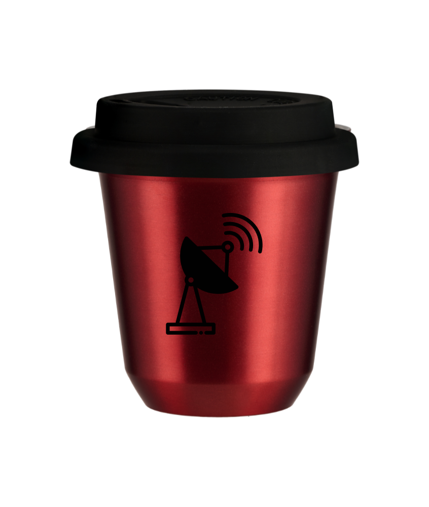 Kubek 80 ml CZERWONY METALIC "Antena (czarny)", z czarną pokrywką