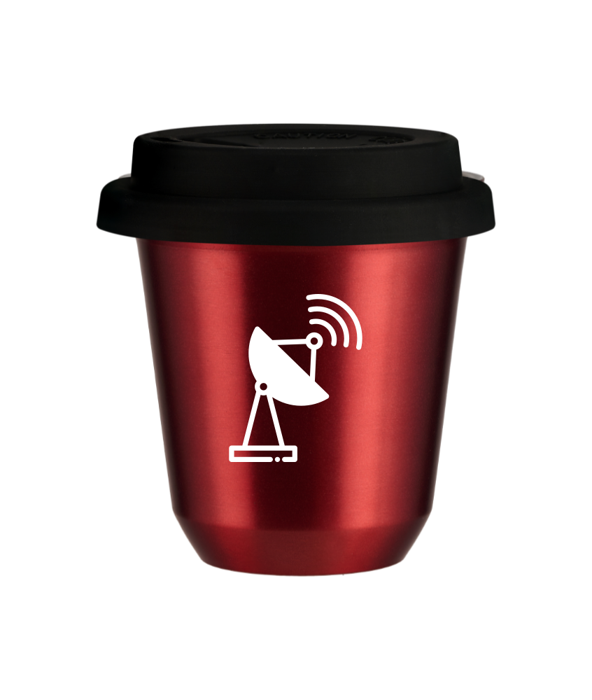 Kubek 80 ml CZERWONY METALIC "Antena (biały)", z czarną pokrywką