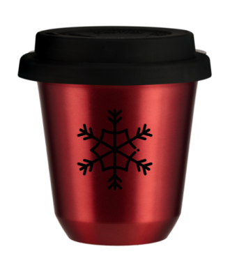 Kubek 80 ml CZERWONY METALIC "Śnieżynka (czarny)", z czarną pokrywką Kubek 80 ml CZERWONY METALIC "Śnieżynka (czarny)", z czarną pokrywką