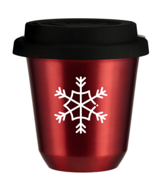 Kubek 80 ml CZERWONY METALIC "Śnieżynka (biały)", z czarną pokrywką Kubek 80 ml CZERWONY METALIC "Śnieżynka (biały)", z czarną pokrywką