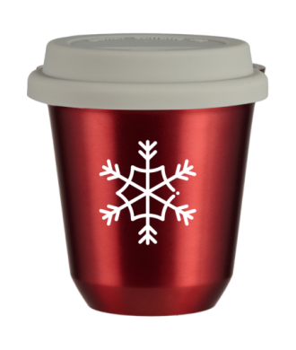 Kubek 80 ml CZERWONY METALIC "Śnieżynka (biały)", z białą pokrywką Kubek 80 ml CZERWONY METALIC "Śnieżynka (biały)", z białą pokrywką