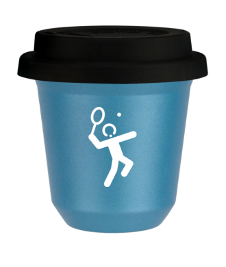 Kubek jasnoniebieski 80 ml, TENIS 2 (bialy) z pokrywka czarna