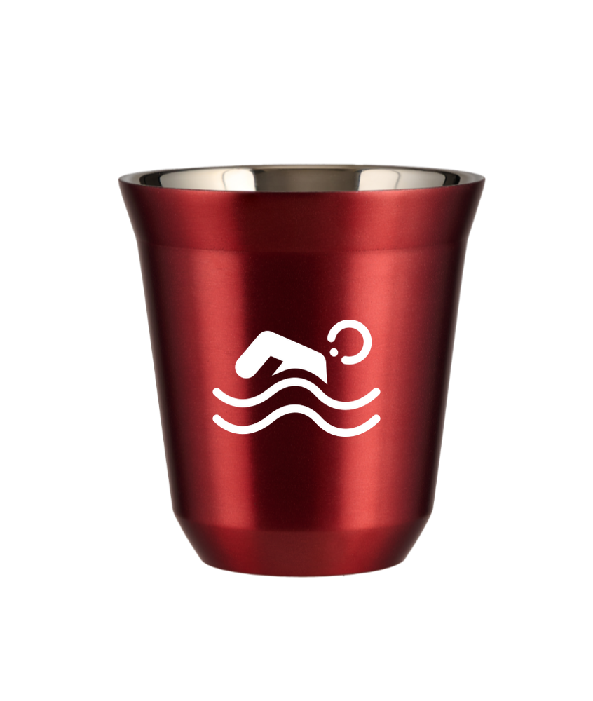 Kubek 80 ml CZERWONY METALIC "Pływanie (biały)"