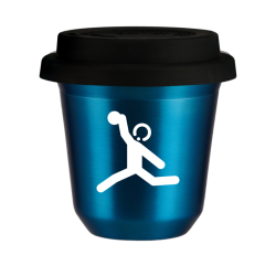 Cup 80 ml METALLIC BLUE "Discus throw (white)", with black lid