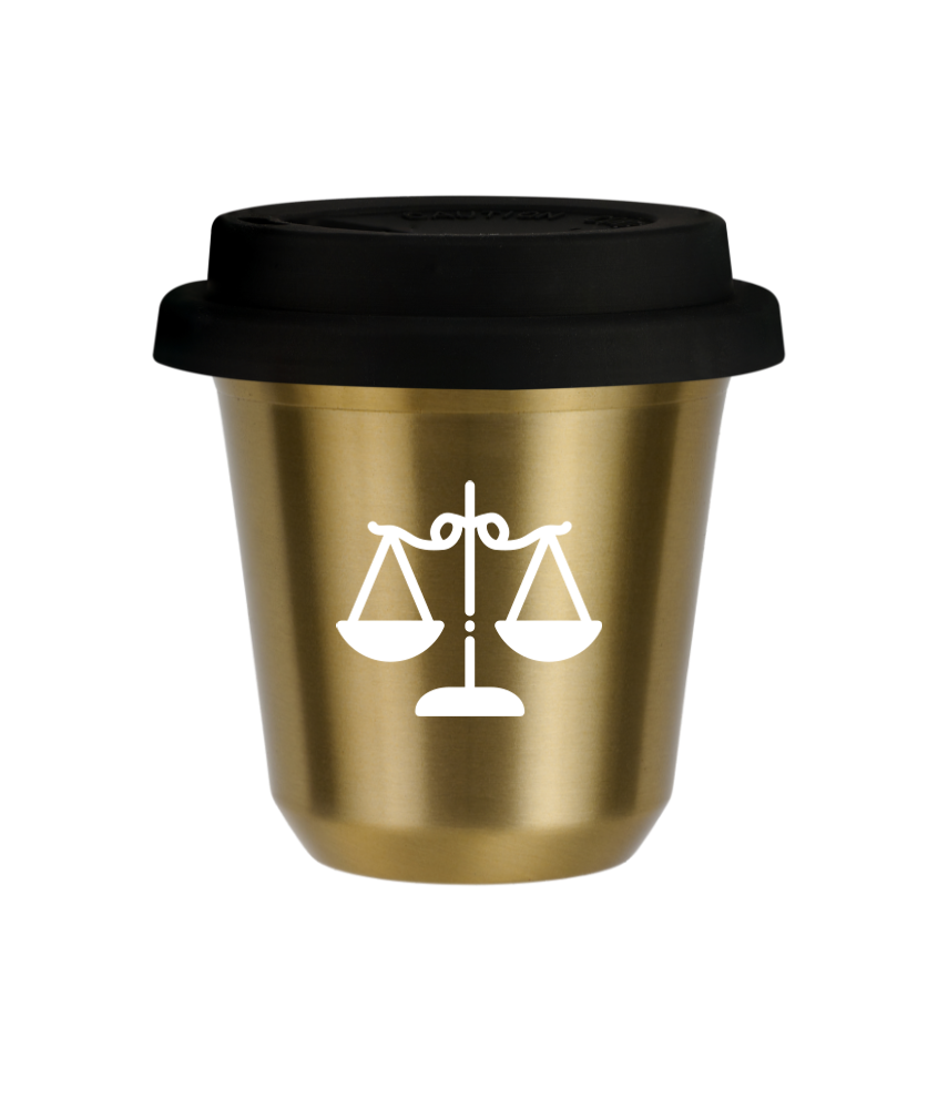 Cup 80 ml GOLD "Libra (white)", with black lid