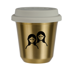 Cup 80 ml GOLD "Gemini (black)", with white lid